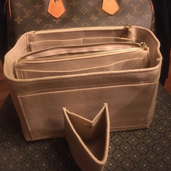 Purse tote medium insert organizer+2 zipper pockets premium insert brown - Picture 5 of 8